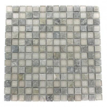 Splashback Tile Tectonic Squares Green Quartz Slate And White 12 in. x 12 in. x 8 mm Glass Mosaic Floor and Wall Tile