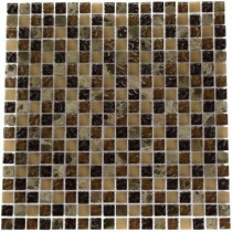 Splashback Tile Brown Blend 12 in. x 12 in. x 8 mm Marble And Glass Mosaic Floor and Wall Tile