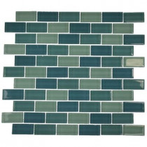 Splashback Tile 12 in. x 12 in. Aqua Splash Blend Glass Tiles-DISCONTINUED