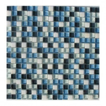 TAFCO PRODUCTS 12 in. x 12 in. x 1/4 in. Thick Mosaic Mixed Blue Glass Tile