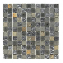 Jeffrey Court Black Gold Medley 12 in. x 12 in. x 8 mm Glass Slate Mosaic Floor and Wall Tile