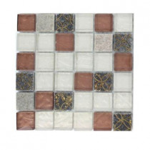 Splashback Tile Carved Redwood Blend 1 in. x 1 in. Marble and Glass Tile Mosaic Tiles - 6 in. x 6 in. Tile Sample