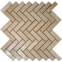Splashback Tile Crema Marfil Herringbone 12 in. x 12 in. x 8 mm Marble Floor and Wall Tile