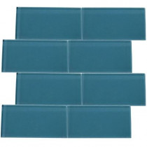 Splashback Tile 3 in. x 6 in. Contempo Aquarium Blue Glass Tile-DISCONTINUED