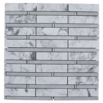 Splashback Tile Elder White Carrera and Light Bardiglio 12 in. x 12 in. Marble Floor and Wall Tile-DISCONTINUED
