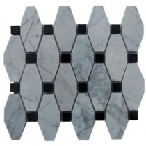 Splashback Tile Artois Pattern White Carrera With Black Dot 12 in. x 12 in. x 8 mm Marble Mosaic Floor and Wall Tile