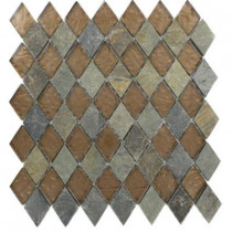 Splashback Tile Tectonic Diamond Multicolor Slate and Bronze 11 in. x 12 in. x 8 mm Glass Floor and Wall Tile