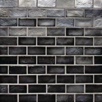 Studio E Edgewater Black Sand 1 in. x 2 in. 10-5/8 in. x 10-5/8 in. Glass Floor & Wall Mosaic Tile-DISCONTINUED