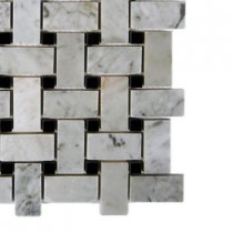 Splashback Tile Magnolia Weave White Carrera With Black Dot Marble Tile Sample