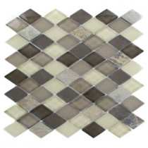 Splashback Tile Tectonic Diamond Multicolor Slate and Khaki Blend 11 in. x 12 in. x 8 mm Glass Floor and Wall Tile
