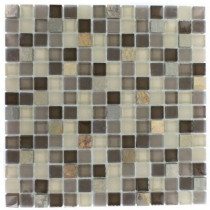 Splashback Tile Tectonic Squares Multicolor Slate and Khaki Blend 12 in. x 12 in. x 8 mm Glass Floor and Wall Tile