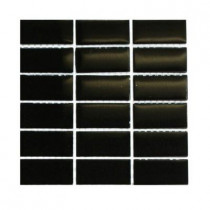 Splashback Tile Black Swan Stacked 1 in. x 2 in. Glass Tile - 6 in. x 6 in. Tile Sample-DISCONTINUED
