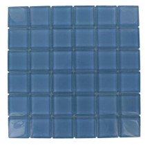 Splashback Tile 12 in. x 12 in. Contempo Aquarium Blue Polished Glass Tile-DISCONTINUED