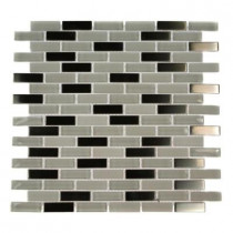 Splashback Tile Contempo Ice Cave 1/2 in. x 2 in. Brick Pattern 12 in. x 12 in. x 8 mm Glass and Metal Tile