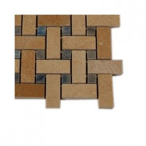 Splashback Tile Basket Braid Jerusalem Gold and Blue Macauba Stone Mosaic - 6 in. x 6 in. Floor and Wall Tile Sample