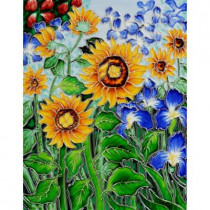 overstockArt Van Gogh, Sunflowers and Irises 11 in. x 14 in. (artist interpretation) Wall Tile-DISCONTINUED