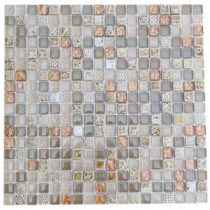 Splashback Tile Aztec Art Flaxseed 12 in. x 12 in. x 8 mm Glass Mosaic Floor and Wall Tile