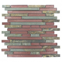 Splashback Tile Geo Harmony Slate Rust 12 in. x 12 in. x 8 mm Glass Floor and Wall Tile