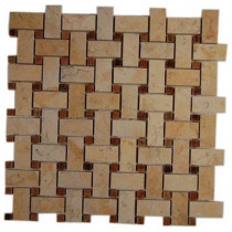 Splashback Tile Basket Braid Jerusalem Gold and Wood Onyx 12 in. x 12 in. x 8 mm Stone Mosaic Floor and Wall Tile