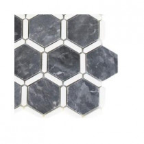 Splashback Tile Ambrosia Dark Bardiglio and Thassos Stone Mosaic Floor and Wall Tile - 6 in. x 6 in. Tile Sample