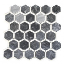 Splashback Tile Ambrosia Dark Bardiglio and Thassos 12 in. x 12 in. x 8 mm Stone Mosaic Floor and Wall Tile