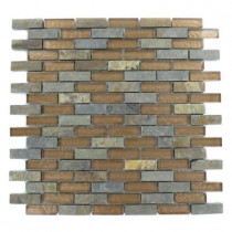 Splashback Tile Tectonic Brick Multicolor Slate and Bronze 12 in. x 12 in. x 8 mm Glass Floor and Wall Tile