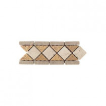 Daltile Travertine Antalya/Gold/Ivory Blend 4 in. x 12 in. Tumbled Slate Diamond Border Accent Wall Tile
