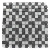 Splashback Tile Tectonic Squares Black Slate and Silver 12 in. x 12 in. x 8 mm Glass Floor and Wall Tile