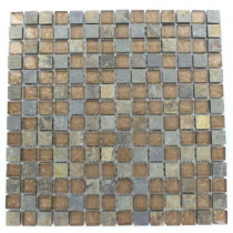 Splashback Tile Tectonic Squares Multicolor Slate And Bronze 12 in. x 12 in. x 8 mm Glass Mosaic Floor and Wall Tile