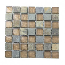 Splashback Tile Tectonic Squares Multicolor Slate and Bronze Glass Tiles - 6 in. x 6 in. x 8 mm Floor and Wall Tile Sample