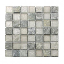Splashback Tile Tectonic Squares Green Quartz Slate and White Gold Glass Tiles - 6 in. x 6 in. Tile Sample