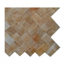Splashback Tile Honey Onyx Herringbone 1 in. x 3 in. Marble Mosaic Tiles - 6 in. x 6 in. Tile Sample-DISCONTINUED
