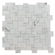 Splashback Tile Tetris Carrera Ice Parisian Pattern 12 in. x 12 in. x 8 mm Glass Mosaic Floor and Wall Tile