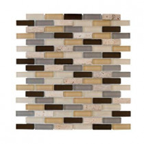 Jeffrey Court Castle Stone Brick 12 in. x 12 in. x 8 mm Glass Travertine Mosaic Wall Tile