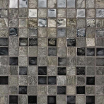 Studio E Edgewater Silverstrand 1 in. x 1 in. 11 3/4 in. x 11 3/4 in. Glass and Slate Floor & Wall Mosaic Tile-DISCONTINUED
