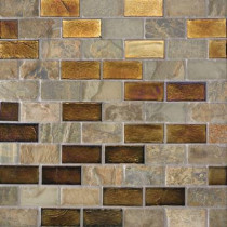 Studio E Edgewater Sunset Cliffs 1 in. x 2 in. 10 5/8 in. x 10 5/8 in. Glass and Slate Floor & Wall Mosaic Tile-DISCONTINUED