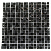 Splashback Tile Metropolis Black Blend 12 in. x 12 in. x 8 mm Marble And Glass Mosaic Floor and Wall Tile