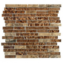 Jeffrey Court Walnut Foil Emperador Pencil 12 in. x 12 in. x 8 mm Glass Marble Mosaic Wall Tile