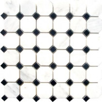 MS International Greecian White Octagon 12 in. x 12 in. Honed Marble Mesh-Mounted Mosaic Tile
