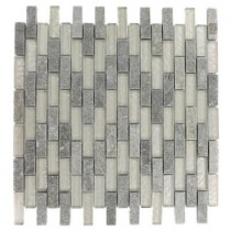 Splashback Tile Tectonic Brick Green Quartz Slate and White Gold 12 in. x 12 in. x 8 mm Glass Floor and Wall Tile