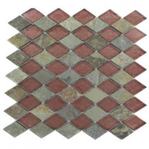 Splashback Tile Tectonic Diamond Multicolor Slate and Rust 12 in. x 12 in. x 8 mm Glass Mosaic Floor and Wall Tile