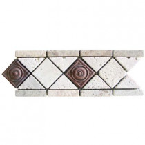 MS International Noche/Chiaro Copper Scudo 4 in. x 12 in. Travertine/Metal Listello Floor and Wall Tile