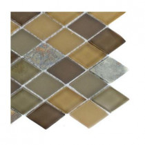 Splashback Tile Tectonic Diamond Multicolor Slate and Earth Blend Glass Tiles 2 in. x 4 in. - 6 in. x 6 in.Tile Sample