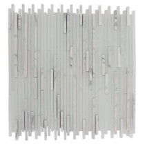 Splashback Tile Tetris Stylus Carrara Ice Pattern 12 in. x 12 in. x 8 mm Glass Mosaic Floor and Wall Tile