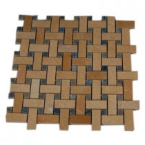 Splashback Tile Basket Braid Jerusalem Gold and Blue Macauba 12 in. x 12 in. x 8 mm Stone Mosaic Floor and Wall Tile