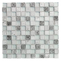 Jeffrey Court Silver Relic 1x2/11.75 in. x 11.75 in. x 8 mm Glass and Travertine Mosaic Wall Tile