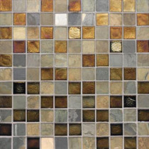 Studio E Edgewater Sunset Cliffs 1 in. x 1 in. 11 3/4 in. x 11 3/4 in. Glass and Slate Wall & Floor Mosaic Tile-DISCONTINUED